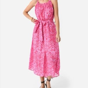Chufy Elegant Pink Patterned Midi Dress